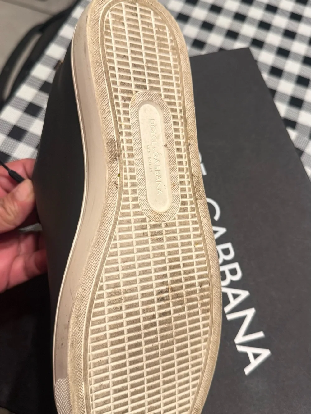 Dolce & Gabbana Black Leather Sneakers with Gold Accents and Red Crest